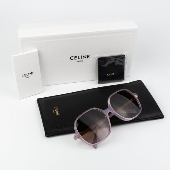 NEW Celine CL40244U 78F CELINE THIN Opal Lilac Brown Women Geometric Sunglasses - Picture 10 of 11